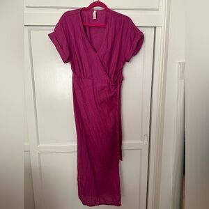 Mango pink linen wrap dress